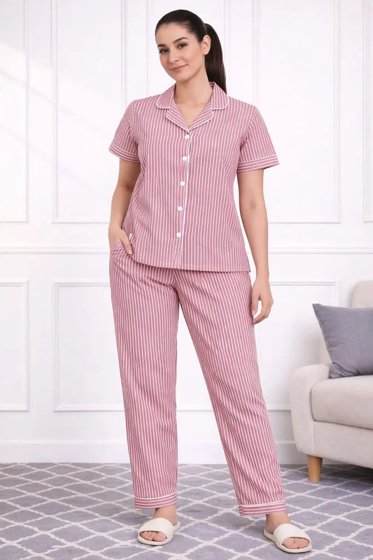 Pink Stripes Pyjama Set Pure Cotton
