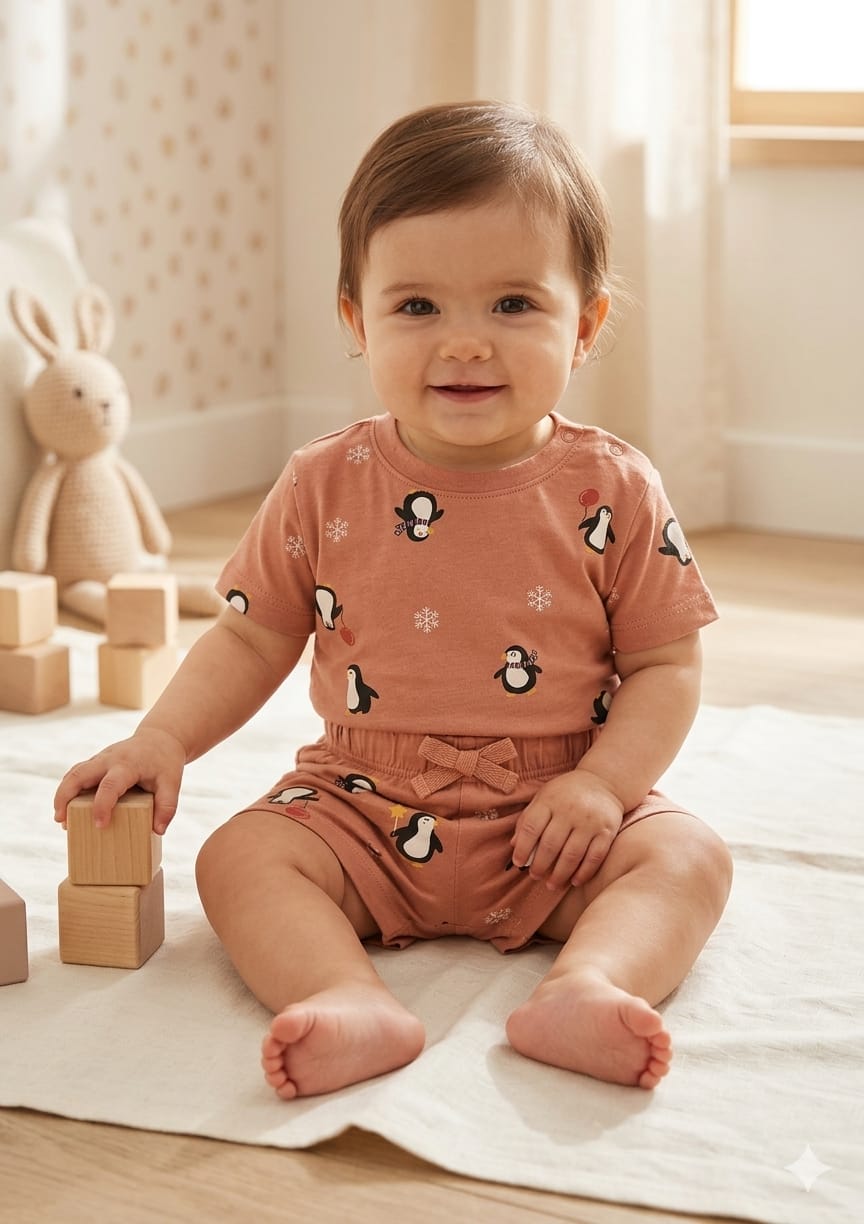 Orange Penguin  Shorts Sets