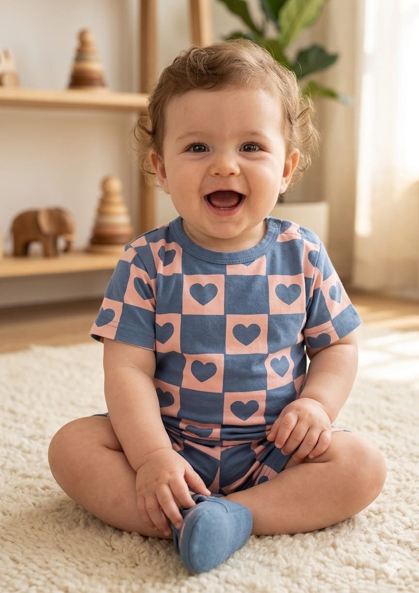 Blue Hearts Shorts Sets