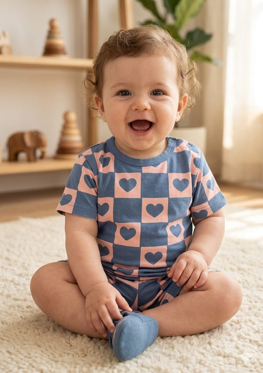 Blue Hearts Shorts Sets