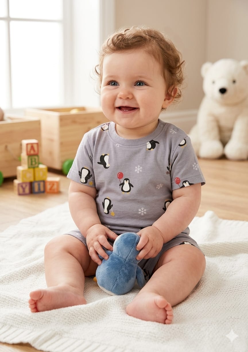 Grey Penguin Shorts Sets
