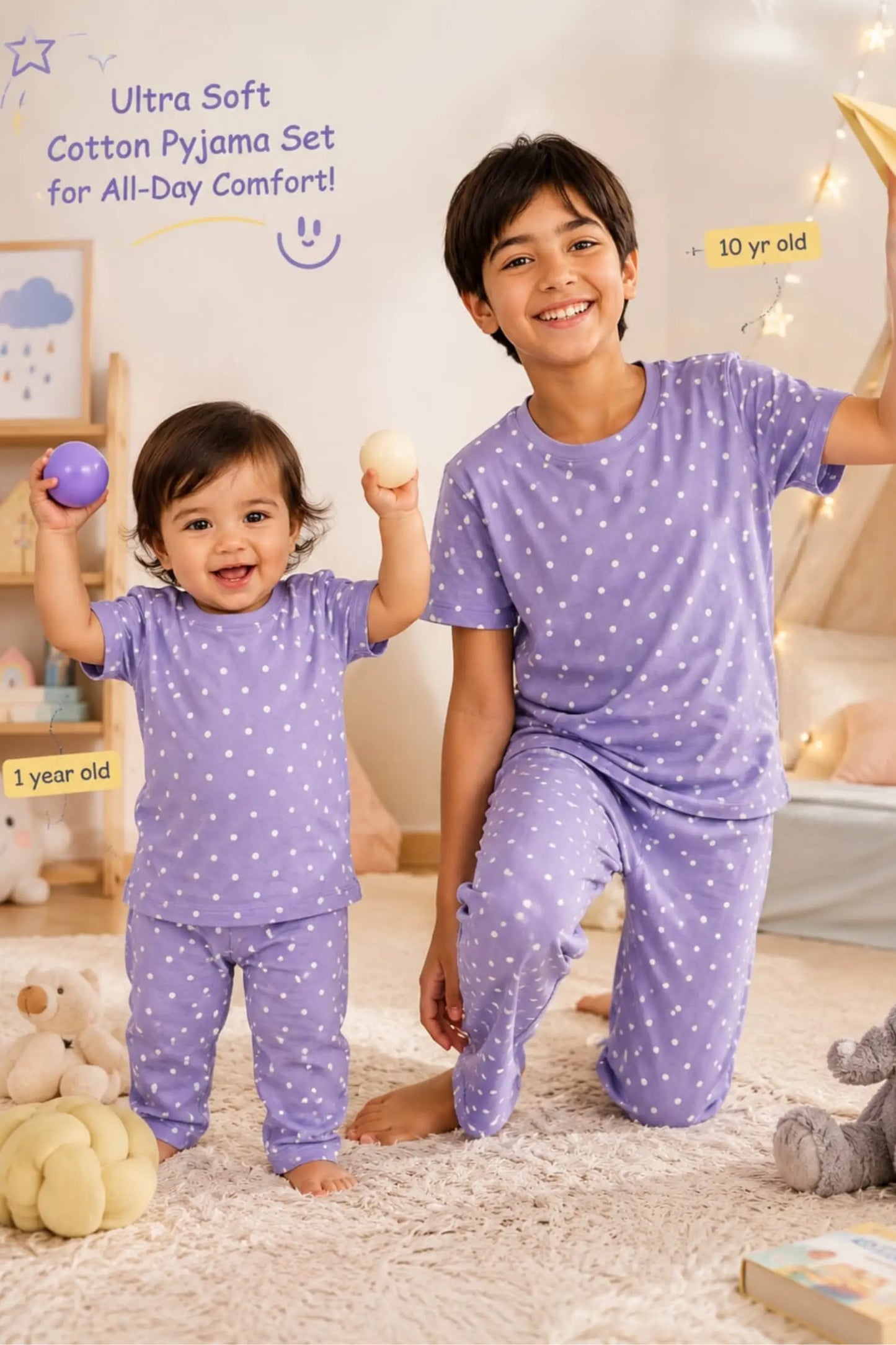 Purple Dots Pyjama  Sets