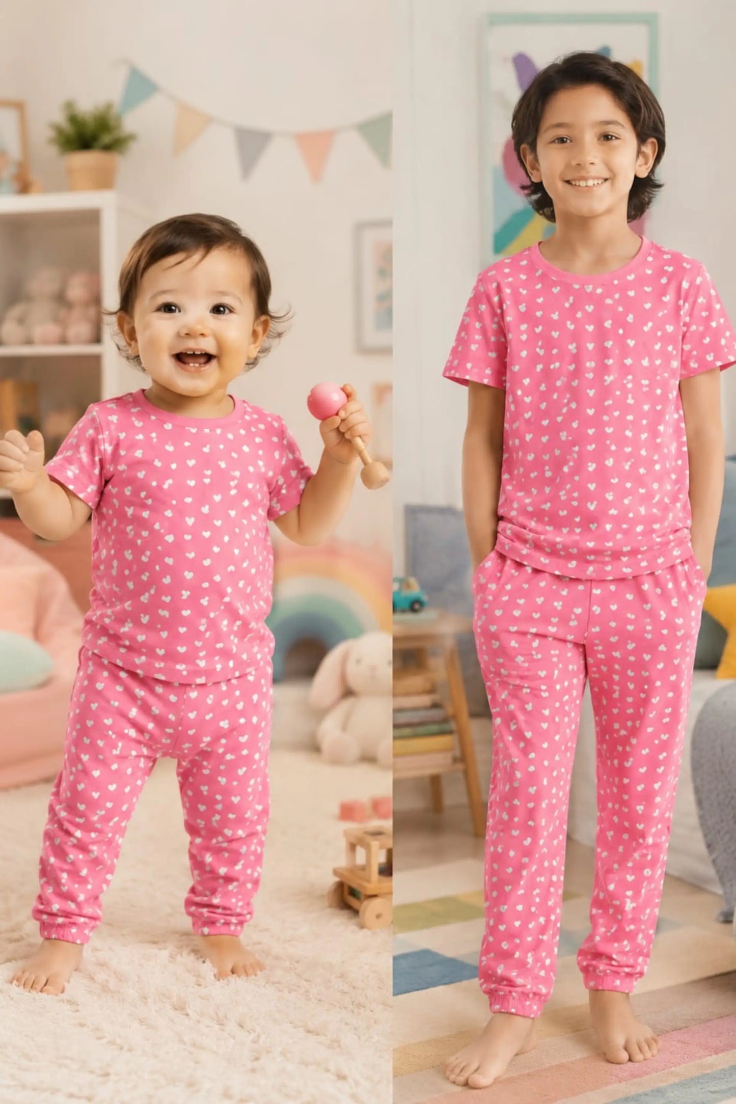 Pink Hearts Pyjama Sets
