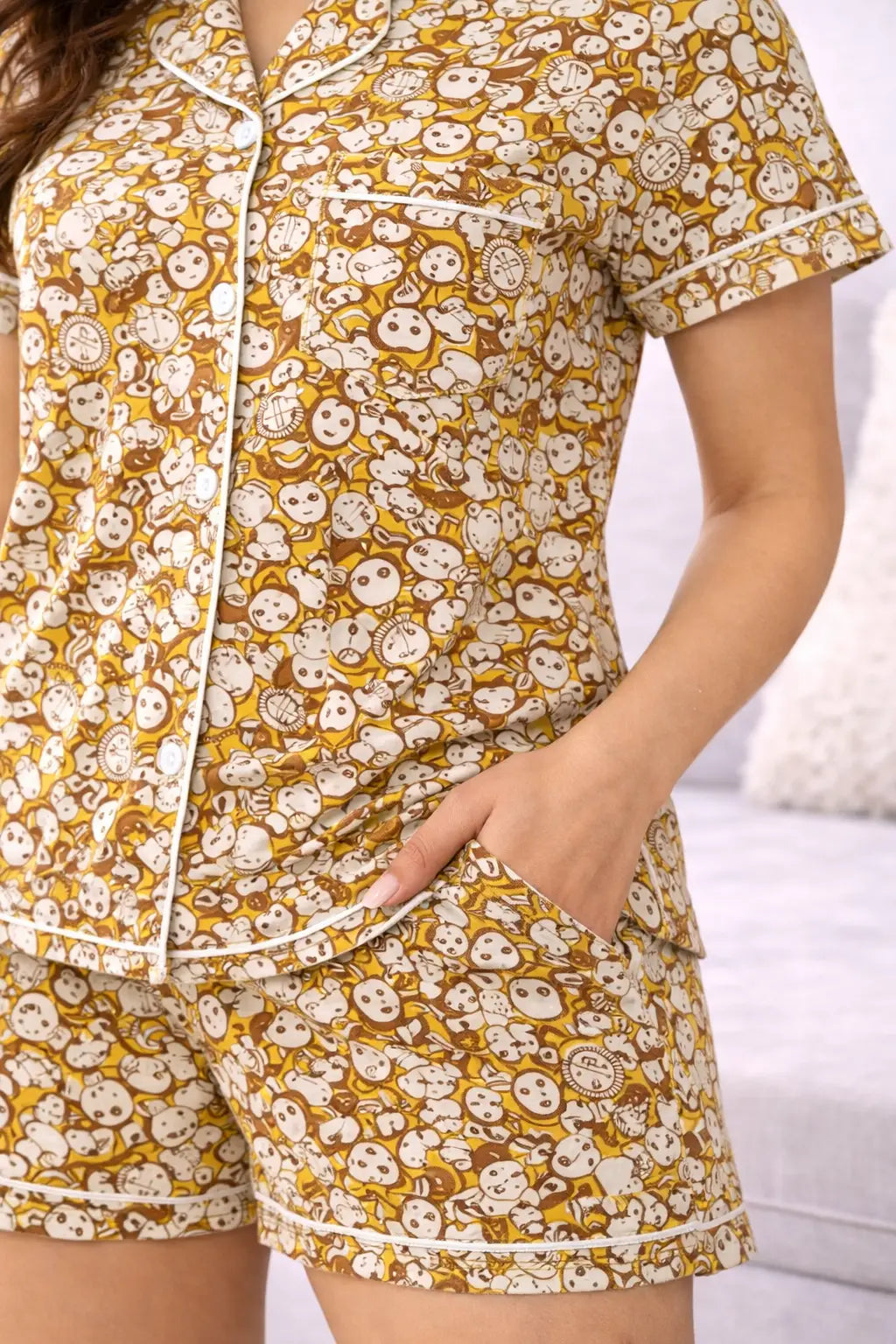 Mustard  Yellow animals  Shorts Pure Cotton