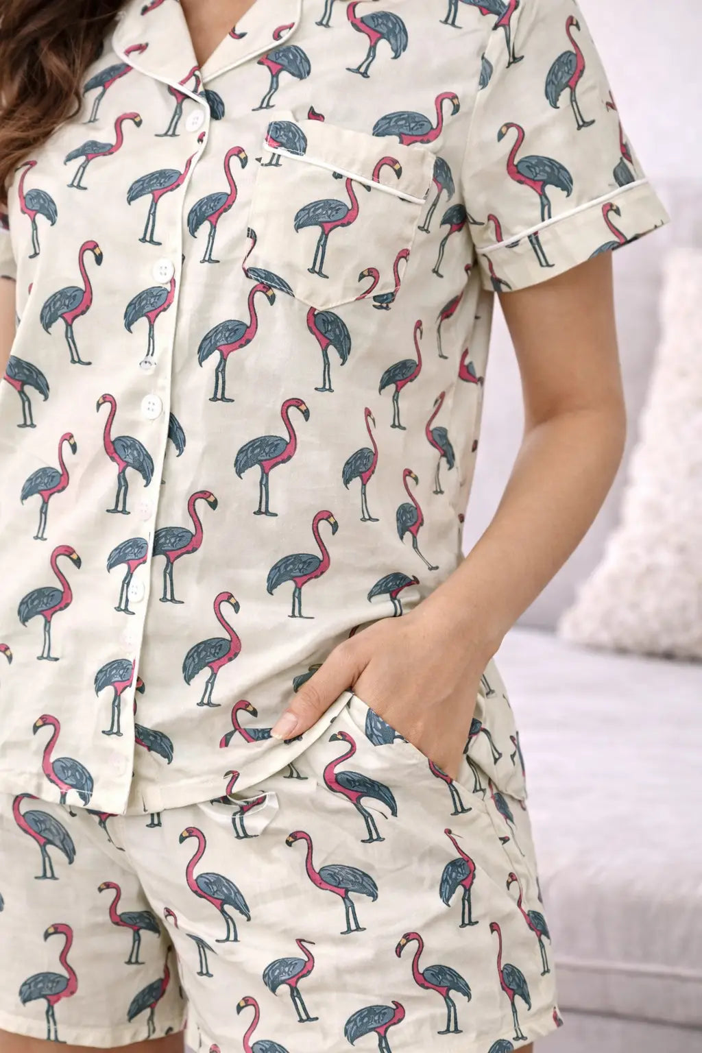 Cream Flamino Shorts  Pure Cotton