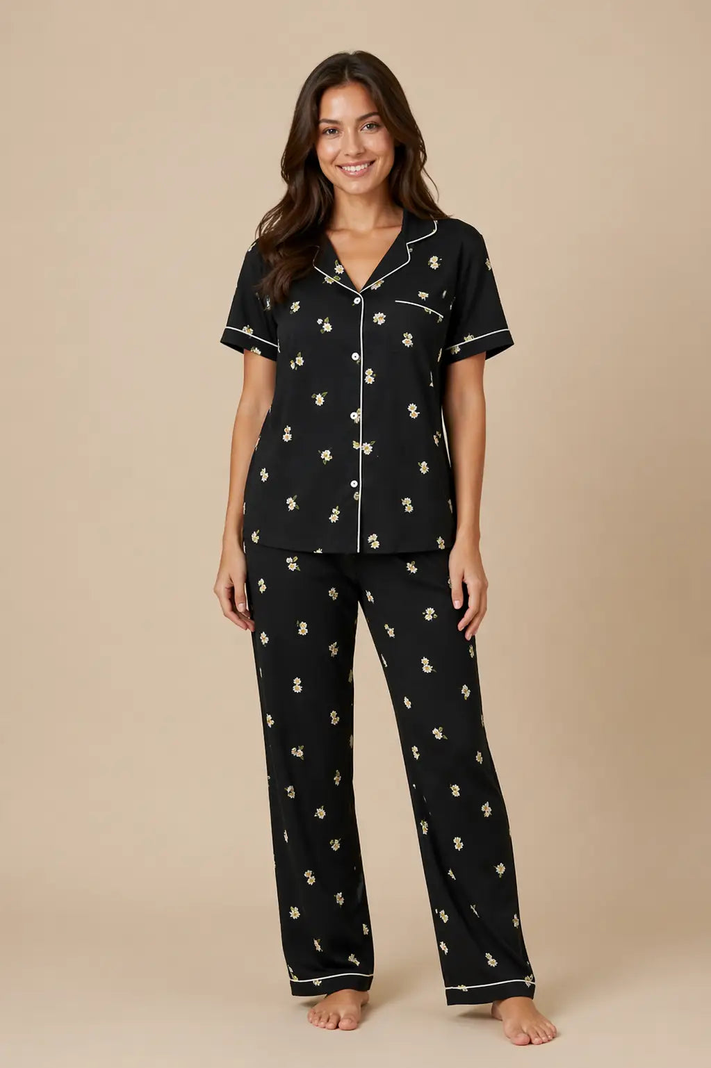 Black Small Flower Linen Cotton