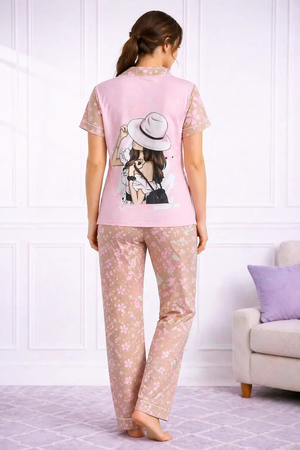 Pink Peach Flowers Pyjama Set